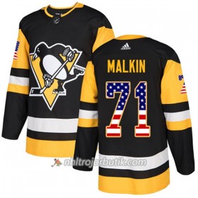 Män Ishockey Pittsburgh Penguins Tröja Evgeni Malkin 71 Adidas 2017-2018 Svart USA Flag Fashion Authentic